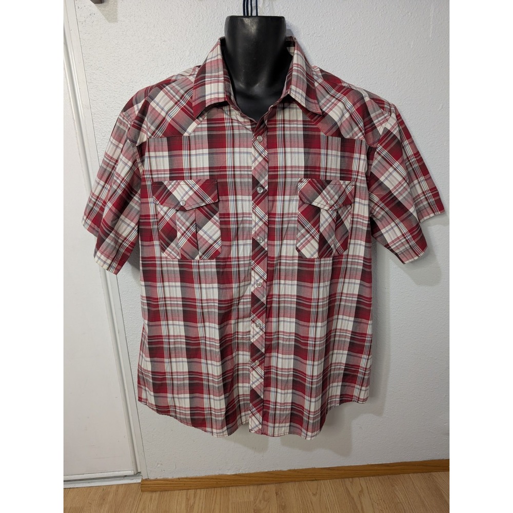 Coevals Club Men's XL Red Plaid‎ Western Snap Shirt Short Sleeve Cowboy